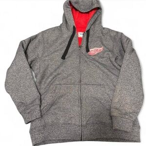 Grey Detroit Red wings full zip hoodie w/ red fleece liner size Large